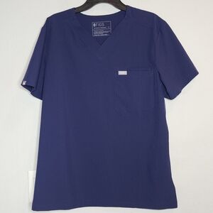 Figs Leon Three-Pocket Scrub Navy V Neck Stretch Performance Top men's size M